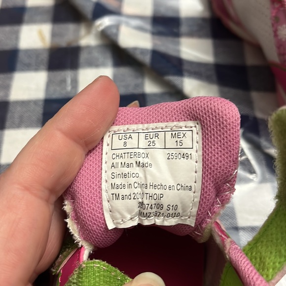 Gently Used LITTLE MISS CHATTERBOX MR MEN sneakers size 8 pink/white/green - Picture 4 of 5